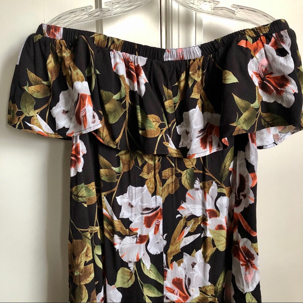 Umgee Brown Floral Off Shoulder Ruffle Jumpsuit - Picture 3 of 8